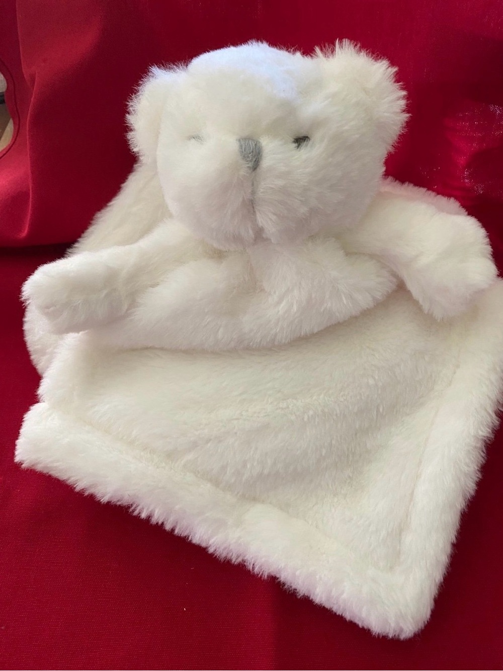 WHITE BEAR Security Blanket Thick Soft Plush Ivory Lovey Scrunch Face